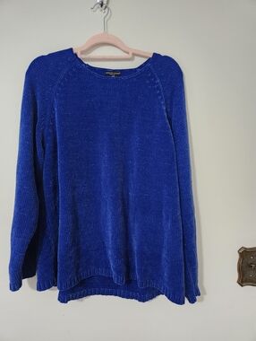 Chenille Royal Cobalt Blue Long Sleeve Crewneck Pullover Sweater 3X